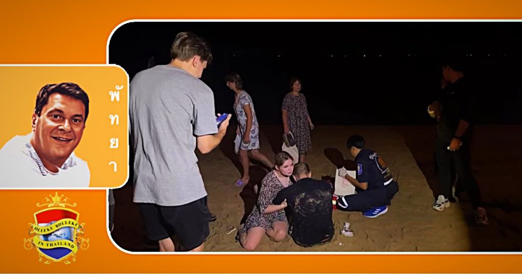 Hulpdienst van Pattaya snelt naar het strand van Jomtien om een onderinvloed van een pretsigaret Russische toerist uit het water te halen