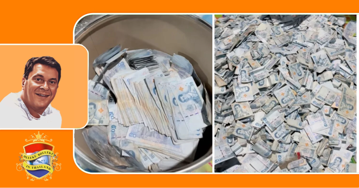 Thaise man sprokkelt in zes maanden 300.000 baht bijeen door 50 baht biljetten in zijn spaarvarken te doen