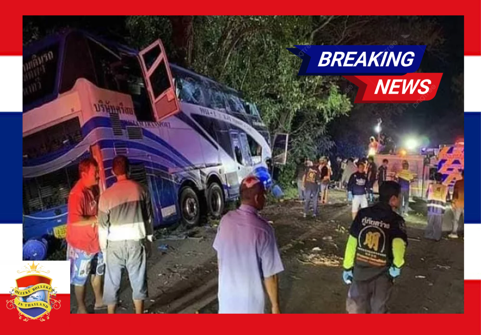 Verschrikkelijk busongeluk in Centraal Thailand eindigt met 14 dodelijke slachtoffers en 35 gewonden