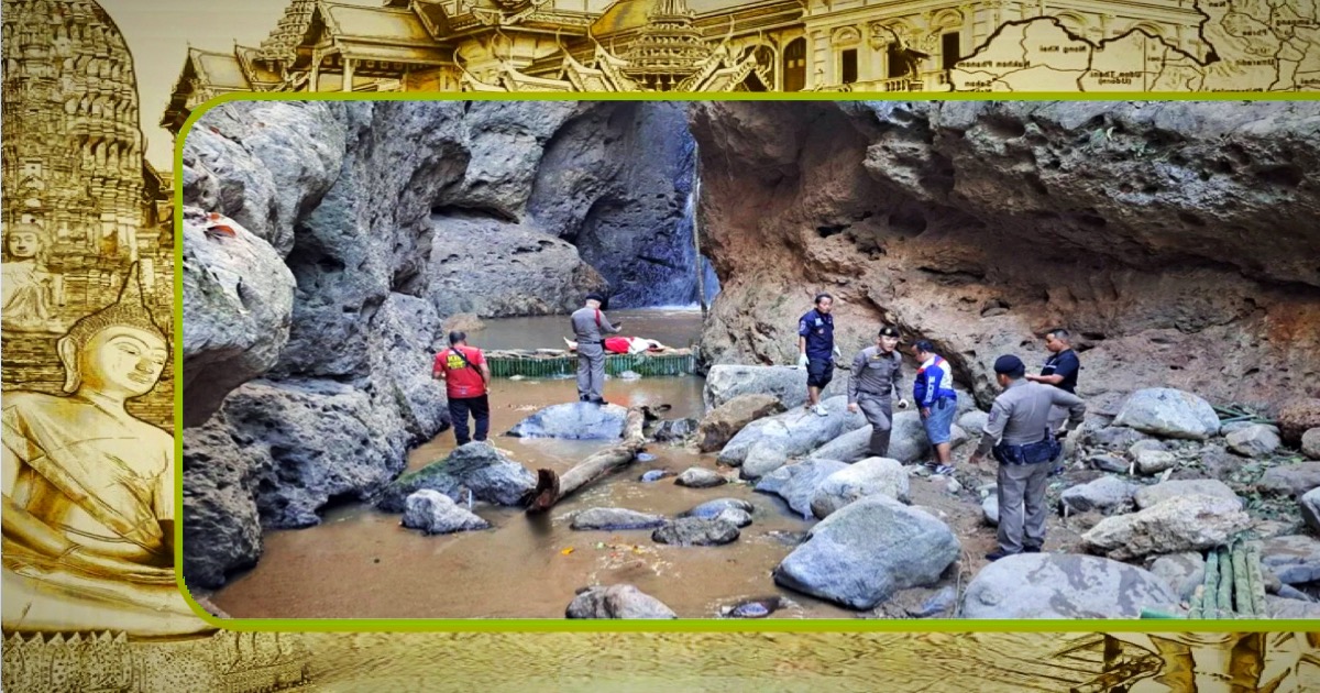 Chinese toerist glijdt bij de Pam Bok-waterval in Thailand zijn dood tegemoet