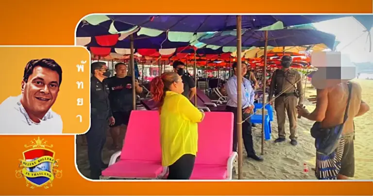 Twee buitenlandse toeristen op het strand van Pattaya gearresteerd omdat ze niet voor de strandstoelen wilde betalen 
