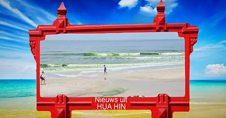 Planktonbloei op het strand van Hua Hin kleurt overdag watergroen en ’s nachts neonblauw