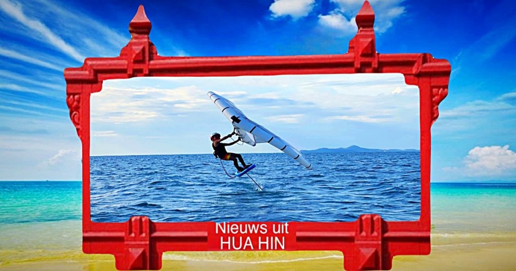 8-jarige peuter doet vandaag bij Hua Hin een poging om over de Golf van Thailand te zweven
