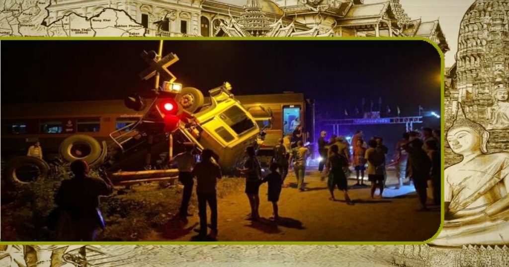 Sneltrein van Bangkok naar Chiang Mai in Noord-Thailand ramt een grote vrachtwagen, deze werd volledig vernield