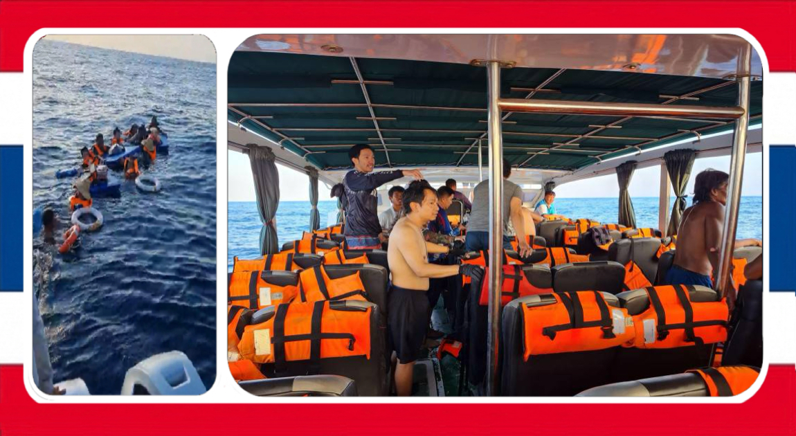 15 mensen tijdens een vis uitje in Oost-Thailand gered nadat hun boot bij Koh Kut omsloeg 