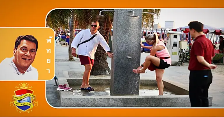 Toeristen zijn blij met nieuwe douches op het strand van Pattaya