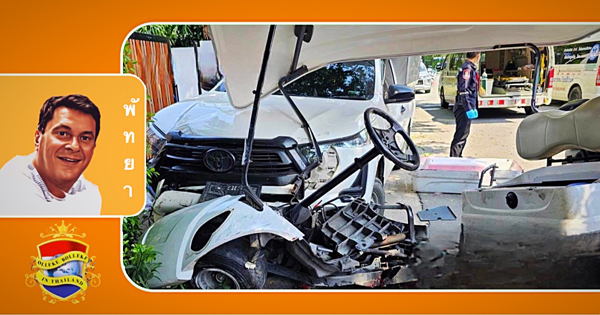 Pick-up truck ramt bij een luxe strandhotel in Pattaya een golfkar waarbij 3 gewonden vallen 