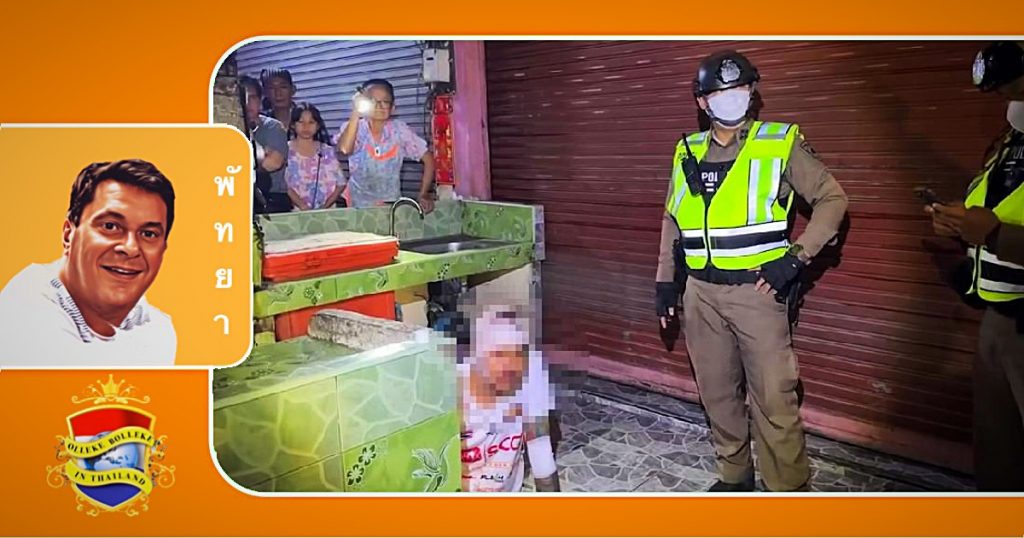 In Pattaya ontvoerde man ontsnapt aan zijn belagers en verstopt zich onder een gootsteen van een levensmiddelenwinkel in Oost-Pattaya.
