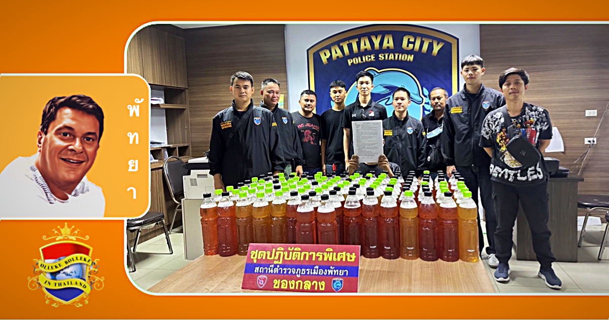Politie Pattaya arresteert kratom-sapverkoper in Soi Buakhao en nam 122 flessen in beslag