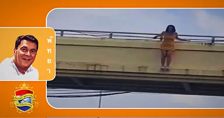 Passanten bij de voetgangersbrug van Pattaya voorkomen een tragedie 