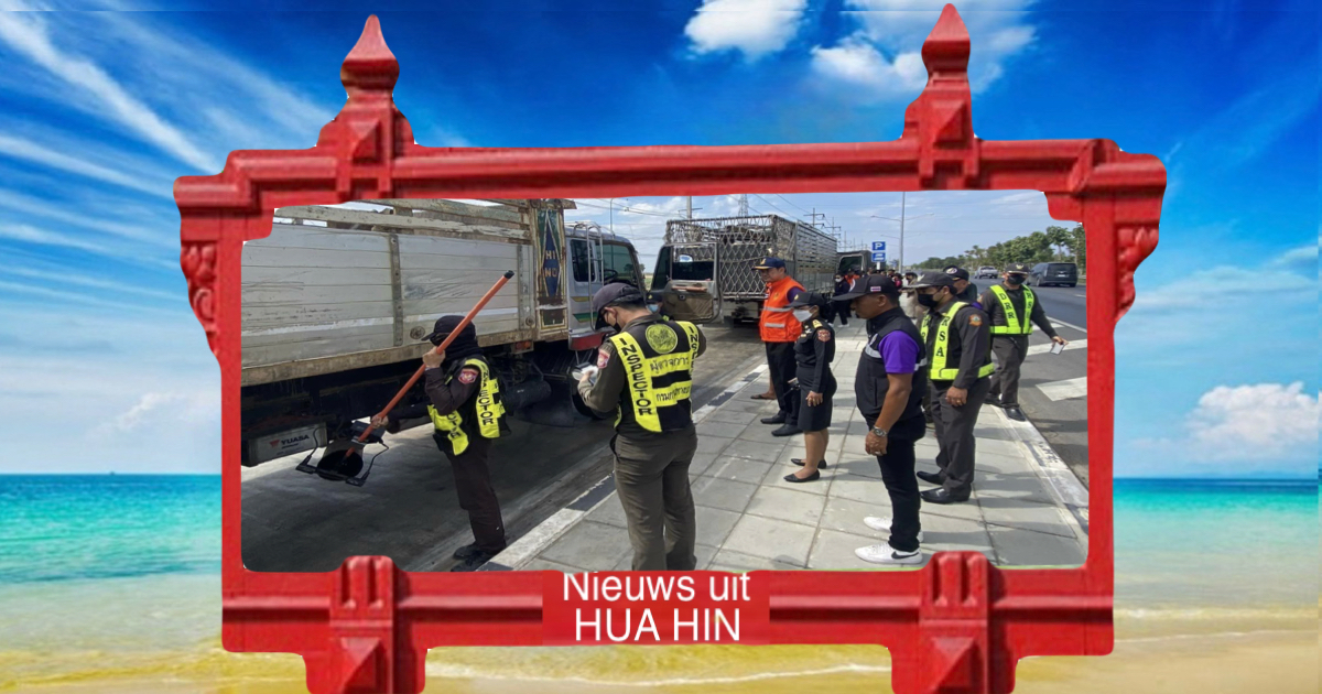 Politie van Hua Hin voertuig-inspecties uit om de PM2,5-vervuiling tegen te gaan