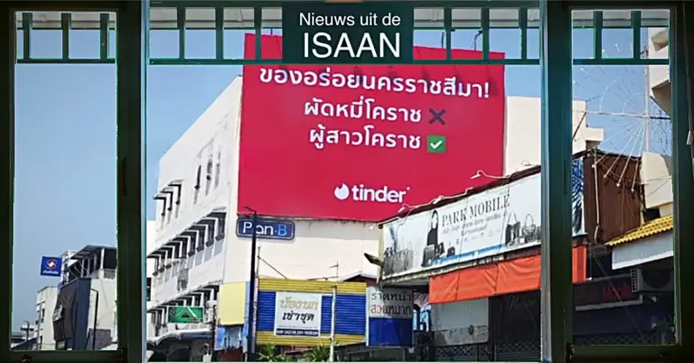 De Tinder-advertentie op een billboard in Noordoost-Thailand wordt bekritiseerd als een belediging voor de vrouwen in de Isaan