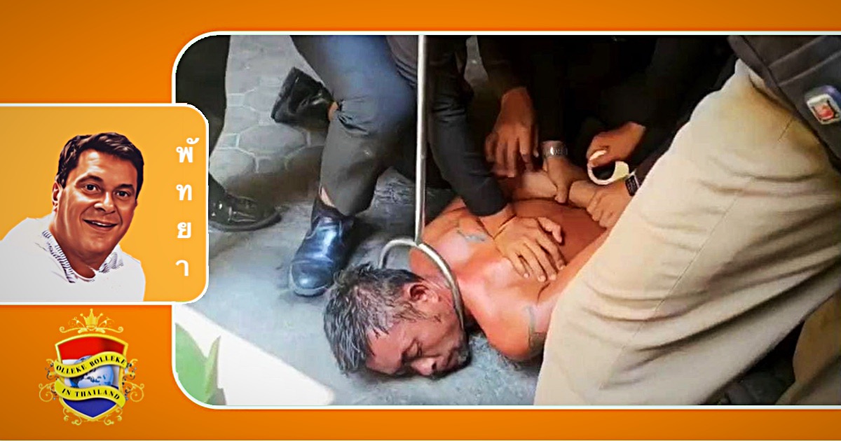 Politie slaat een Thaise man aan de haak nadat hij een gevaar op de Thappraya Road in Pattaya vormde