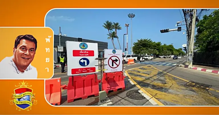 De werkzaamheden van de Beach Road van Jomtien zijn in volleyball gang, verwacht wordt dat dit 1,5 jaar zal duren