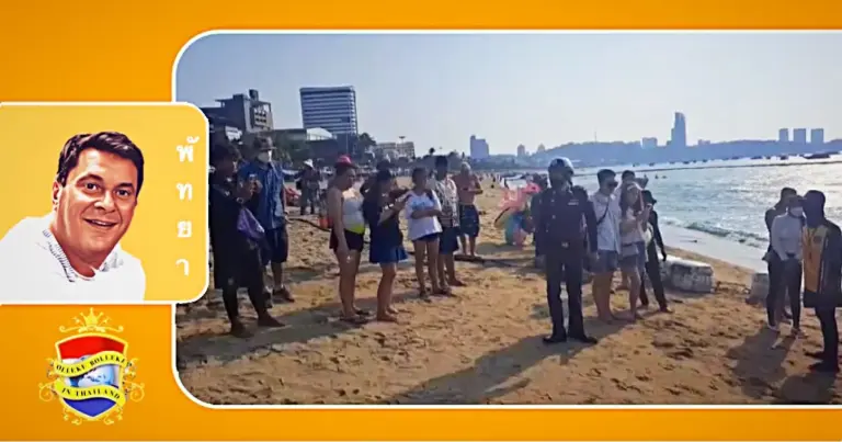 Buitenlandse toerist op het strand in het centrum van Pattaya van verdrinkingsdood gered