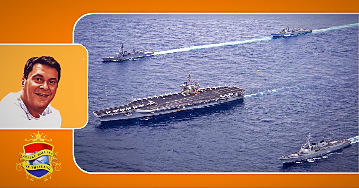 Het Amerikaans vliegdekschip, de USS Theodore Roosevelt ligt aangemeerd in de haven van Laem Chabang, net onder de rook van Pattaya