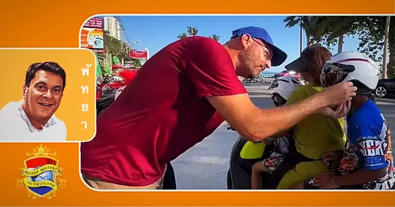 Amerikaanse expat krijgt in Pattaya de loftrompet toebedeeld vanwege het schenken van valhelmen aan kinderen 