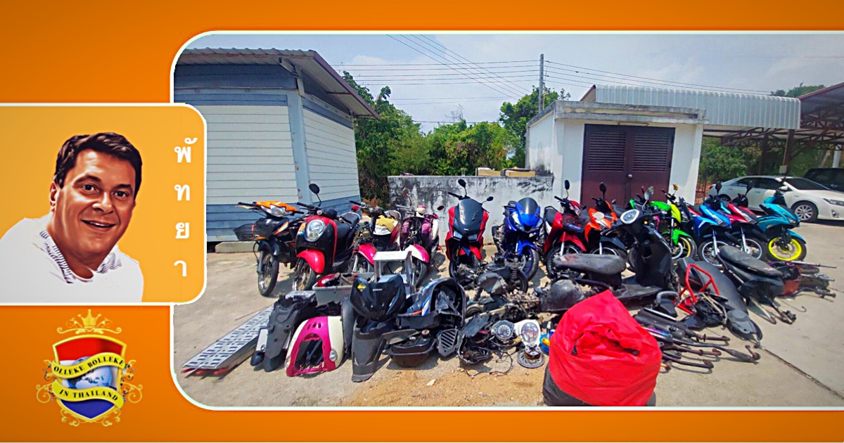 Politie van Pattaya rolt een bende motordieven op en bezorgd 14 gestolen motorfietsen terug