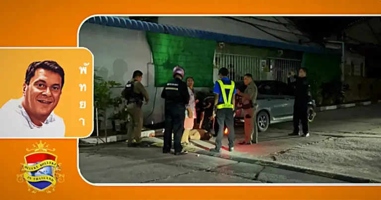 Politie Pattaya werkt dronken amokmakende bewaker tegen de grond.