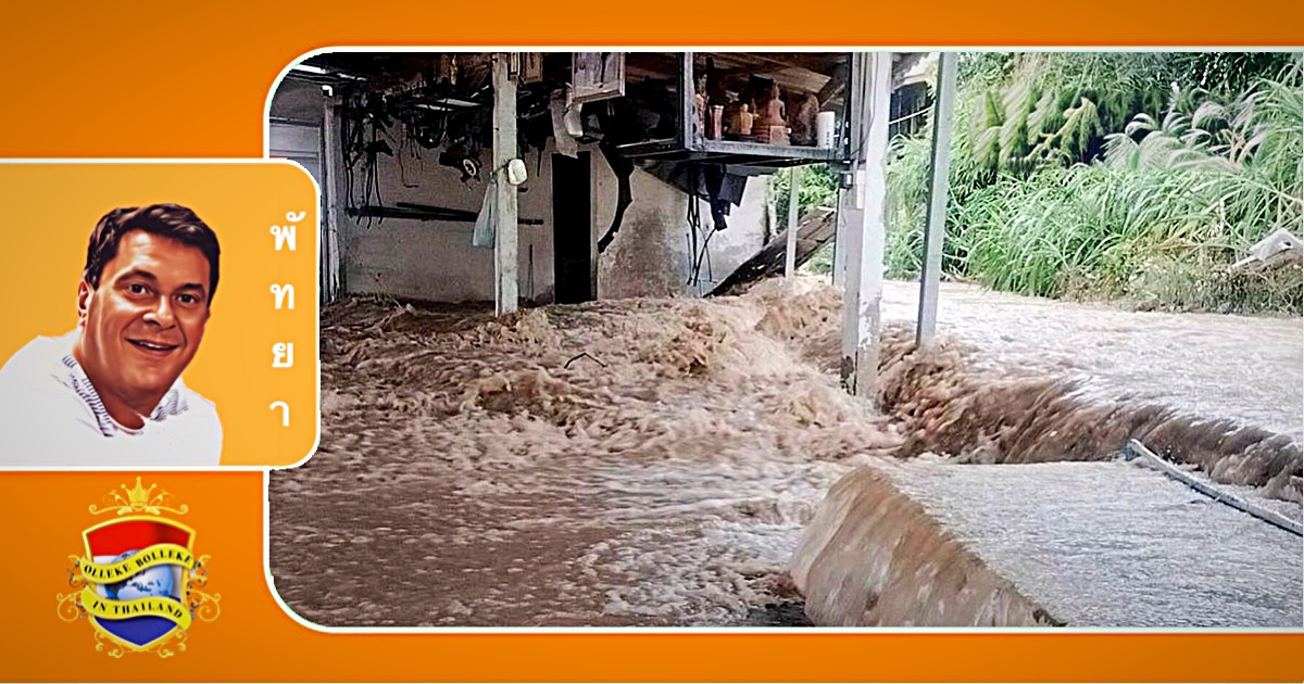 Hevige regenbuien veroorzaken grote schade in Sri Racha bij Pattaya