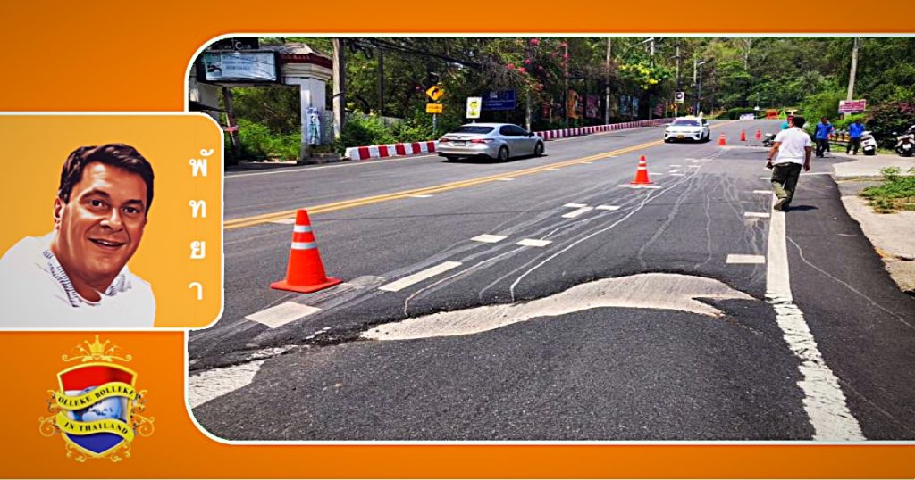 De onlangs gerepareerde Pratumnak Road in Pattaya weer naar de gallemiezen gereden