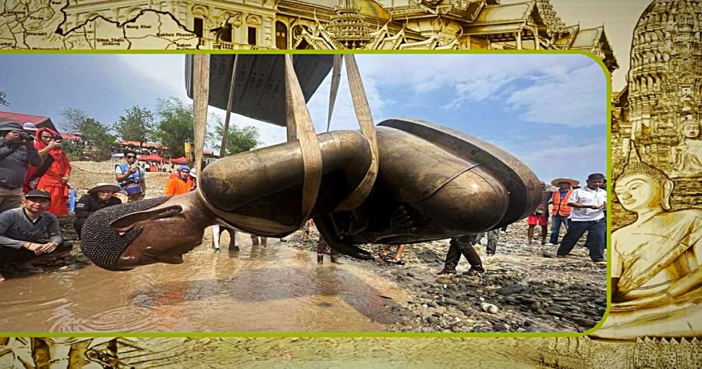 Opgedoken bronzen Boeddhabeeld uit de Mekong-rivier in Noord-Thailand zorgt voor verwarring