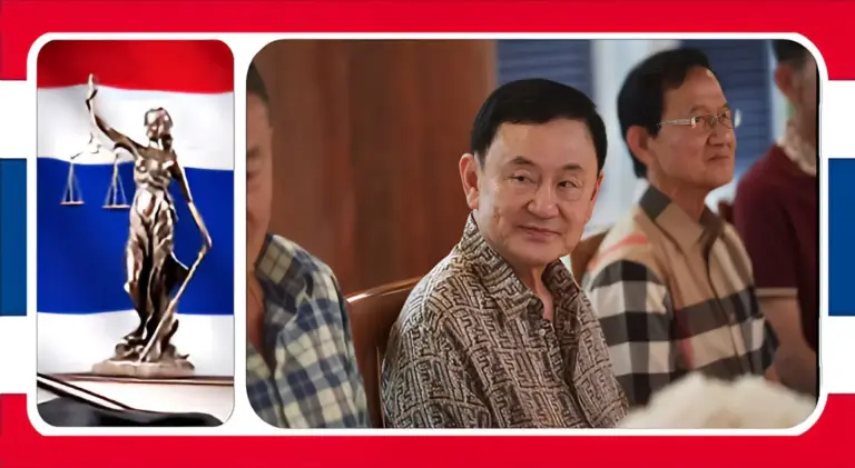 Thaksin bij de rechtbank in Thailand aangeklaagd wegens majesteitsschennis en is nu gedaagde nadat de rechtbank de zaak had aanvaard