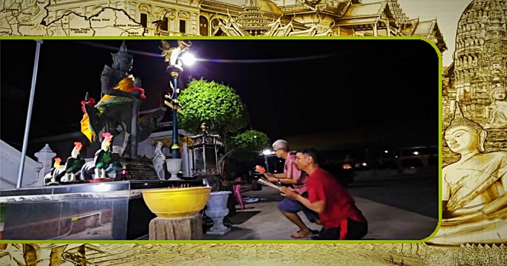 Warmwaterbron onder het beeld van Tao Wessuwan in de Wat Suan Kaew Uthayan in Samut Songkhram ontdekt