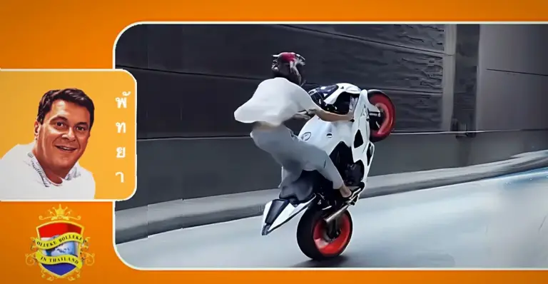 Thaise jongeman daagt de politie van Pattaya uit door een “wheelie” in de Sukhumvit tunnel te maken