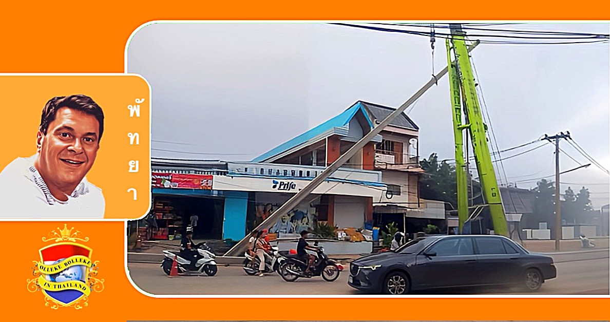 Door een blunder van de aannemer werd een motorrijder in Pattaya bijna onthoofd