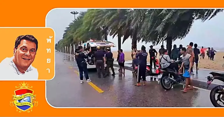 Twee vissers gered nadat hun boot als gevolg van zwaar weer bij Jomtien Beach omsloeg
