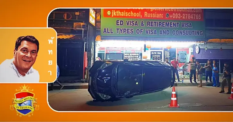 Roekeloze Amerikaanse automobilist zorgt voor chaos in Soi 6 van de wijk Pratamnak van Pattaya