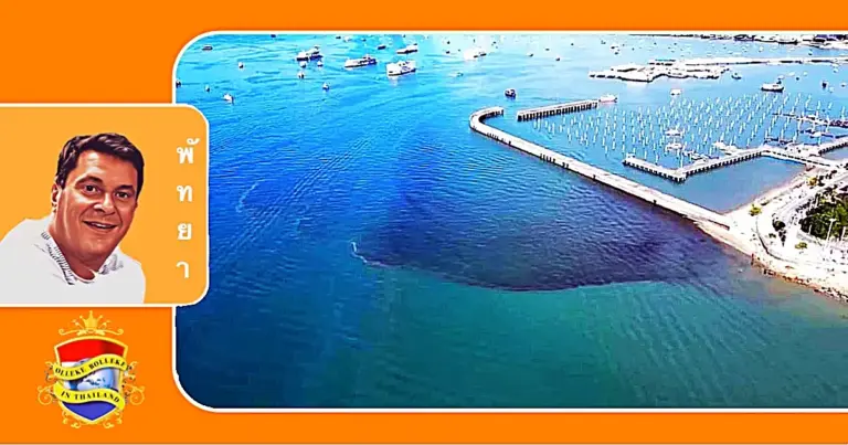 De vervuiling van het zeewater bij Pattaya is geen olie maar de afvallozing vanuit het stadsriool