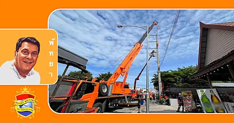 Het verkeer in Zuid-Pattaya heeft te maken met verkeerscongestie omdat stad elektriciteitspalen en kokosnoten verwijdert