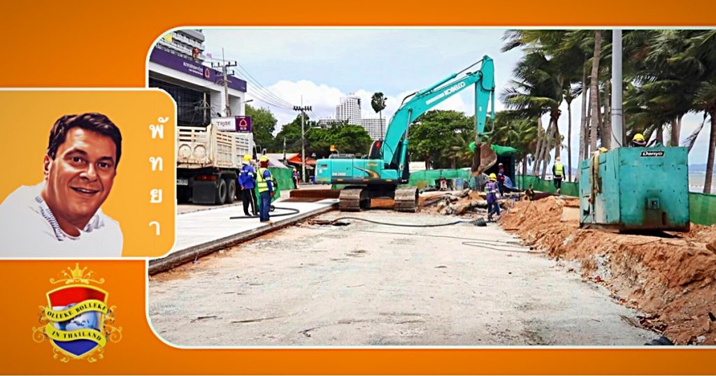 Loco-burgemeester van Pattaya inspecteert de werkzaamheden op Jomtien Beach en verwacht geen vertragingen