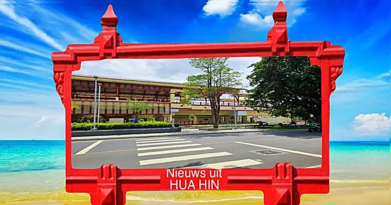 De gemeente Hua Hin heeft een zebrapad voor het nieuwe treinstation op de weg laten aanbrengen