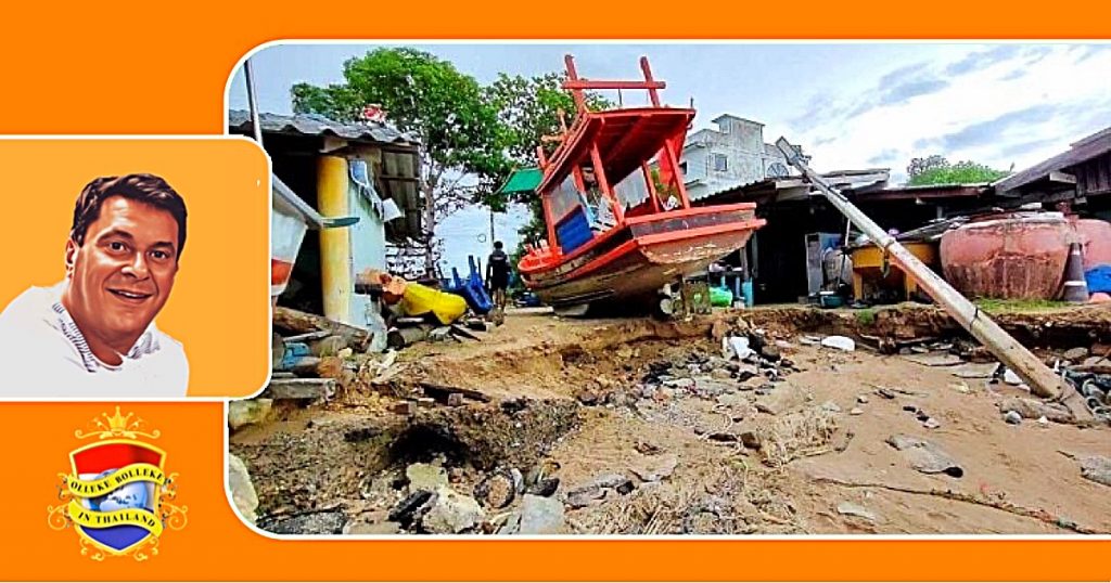 Zeestorm teisterde de Oostkust van Thailand waarbij 30 huizen in Banglamung aan de hoge golfslag ten prooi vielen