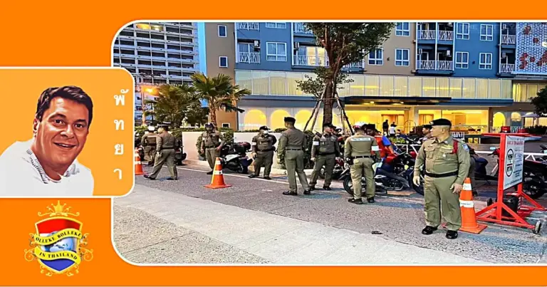 Politie Pattaya in vol ornaat in Soi Yensabai aanwezig om iedereen aan een controle te onderwerpen