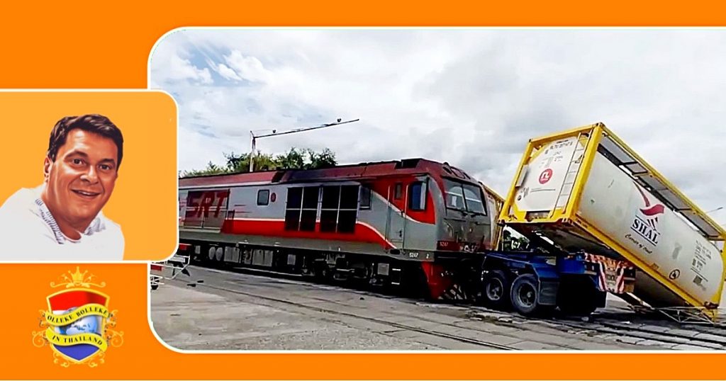 Oost-Thailand ontkomt aan een ramp, wanneer een locomotief in Laem Chabang een vrachtwagen met een chemische lading ramt
