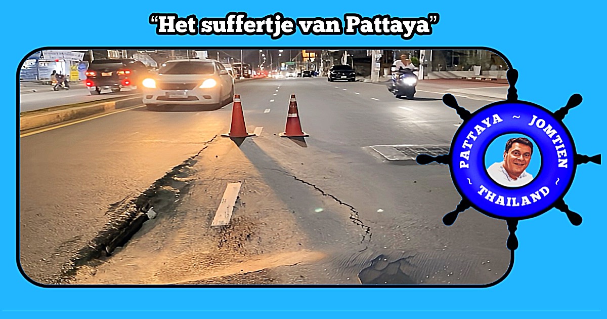 De nieuw aangelegde Thepprasit Road in Pattaya kent u al tekenen van verval, Thaise vrouw loopt verwondingen aan het gezicht op