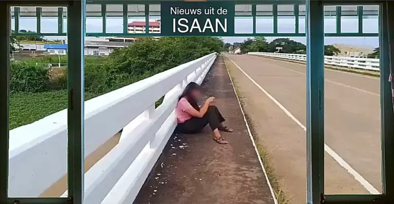Diepbedroefde vrouw gered van brug in het noordoosten van Thailand