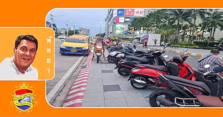 De geparkeerde motorfietsen op trottoirs van Pattaya vormen een wezenlijk probleem