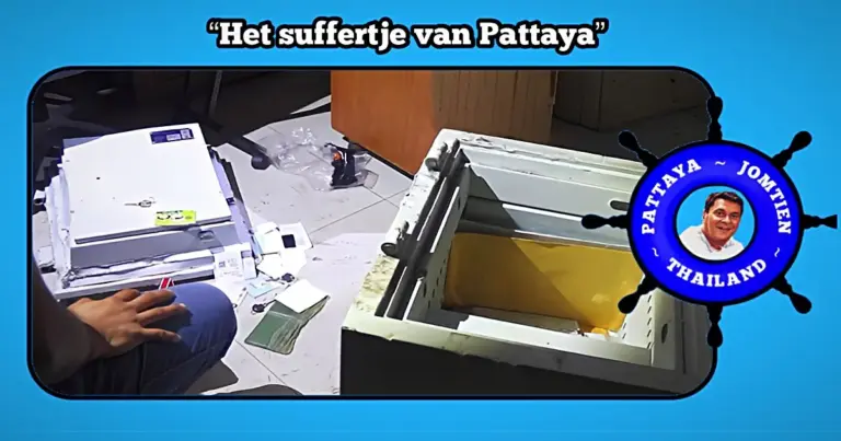 Dieven plunderen het Baht-bus kantoor in het tambon Naklua van Pattaya en gaan er met  telefoons en documenten vandoor