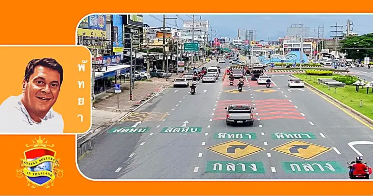 Burgemeester van Pattaya geeft opdracht om ’s avonds laat de wegen te schilderen om de verkeersopstoppingen overdag te verminderen