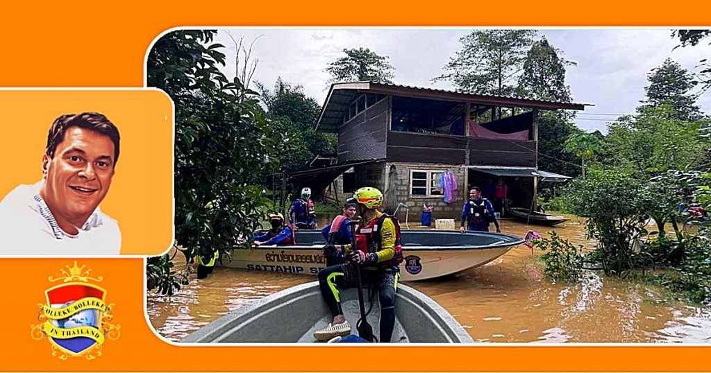 Inwoners van Sattahip doneren voedsel aan slachtoffers van overstromingen in de in Oost-Thailand gelegen provincie Trat