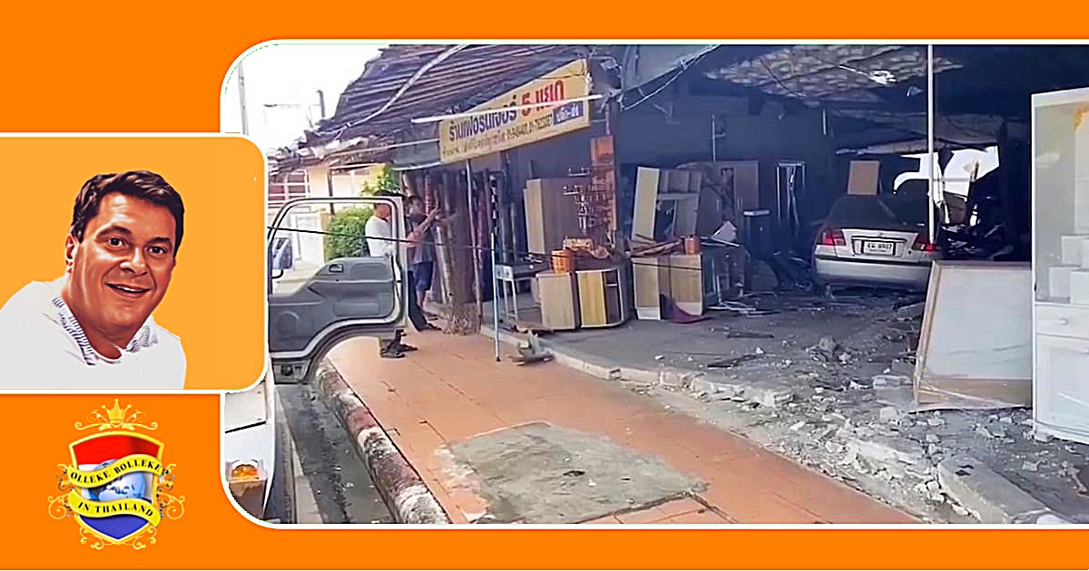 Automobiliste ramt meubelwinkel in Chonburi en mist ternauwernood de echtelijke sponde van de eigenaar