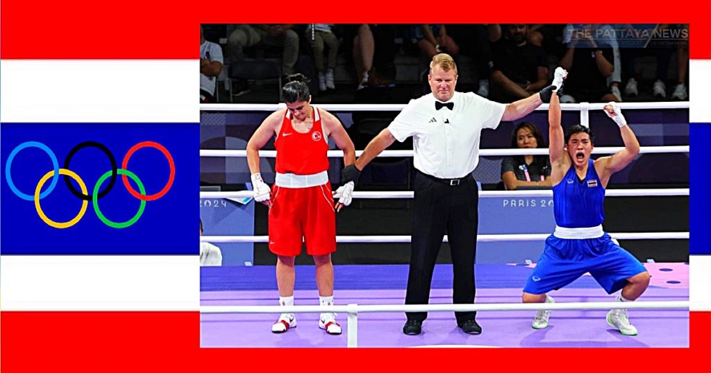 Thaise vrouwelijke bokser Janjaem gaat door naar halve finales op de Olympische Spelen in Parijs tegen de Algerijnse bokser Imane 