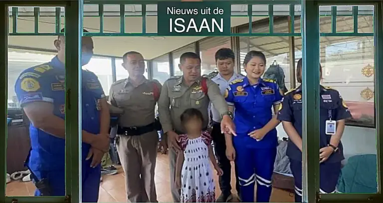 Oom die vanuit Laos naar Bangkok onderweg was, vergeet  zijn nichtje bij een benzinestation in Noordoost-Thailand 