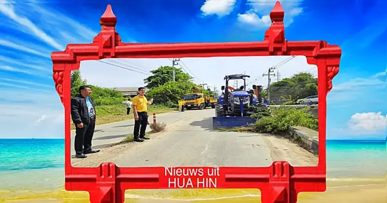 Gemeenteambtenaren van Hua Hin hielden een oogje in het zeil bij de wegaanpassingen in Soi 102