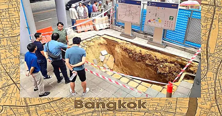 Trottoir bij BTS-station ‘Fai Chai’ in Bangkok zakt plots de diepte in